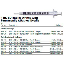 Syringe 1ml Insulin With Permanently Attached Needle 28 G X 1 Blister Package U 100 Micro Fine Iv Orange Id