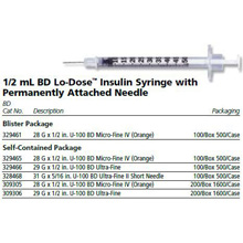 Syringe 1 Ml Lo Dose Insulin With Permanently Attached Needle 28 G X 1 Blister Pkg U 100 Micro Fine Iv Orange Id